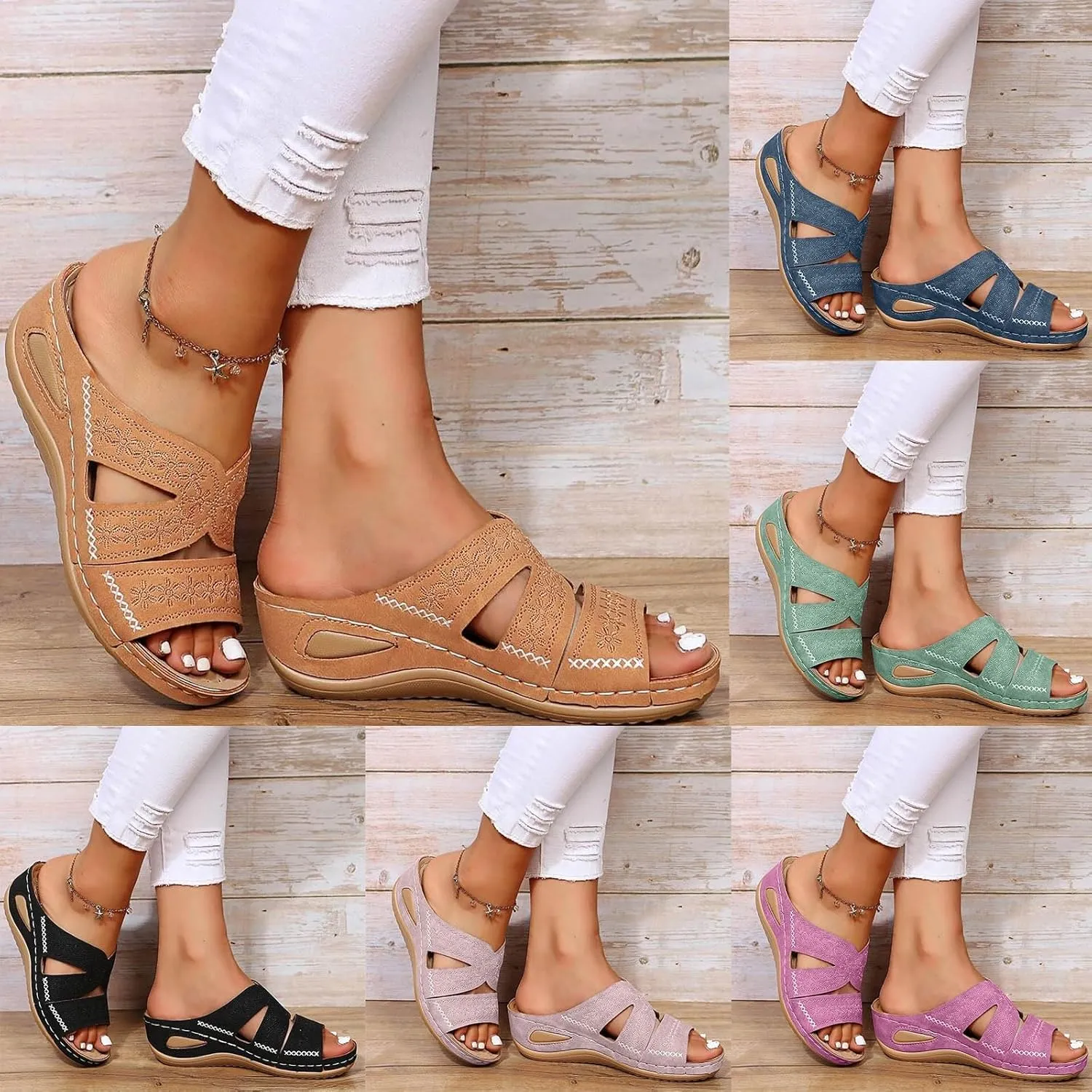 Orthopedic Sandals for Women, Women's Wide Width Flat Sandals with Arch Support, Wedge & Flip Flops, Casual Gladiator Sandals in Faux Leather & Leather, Open Toe, Spring, Summer & Fall