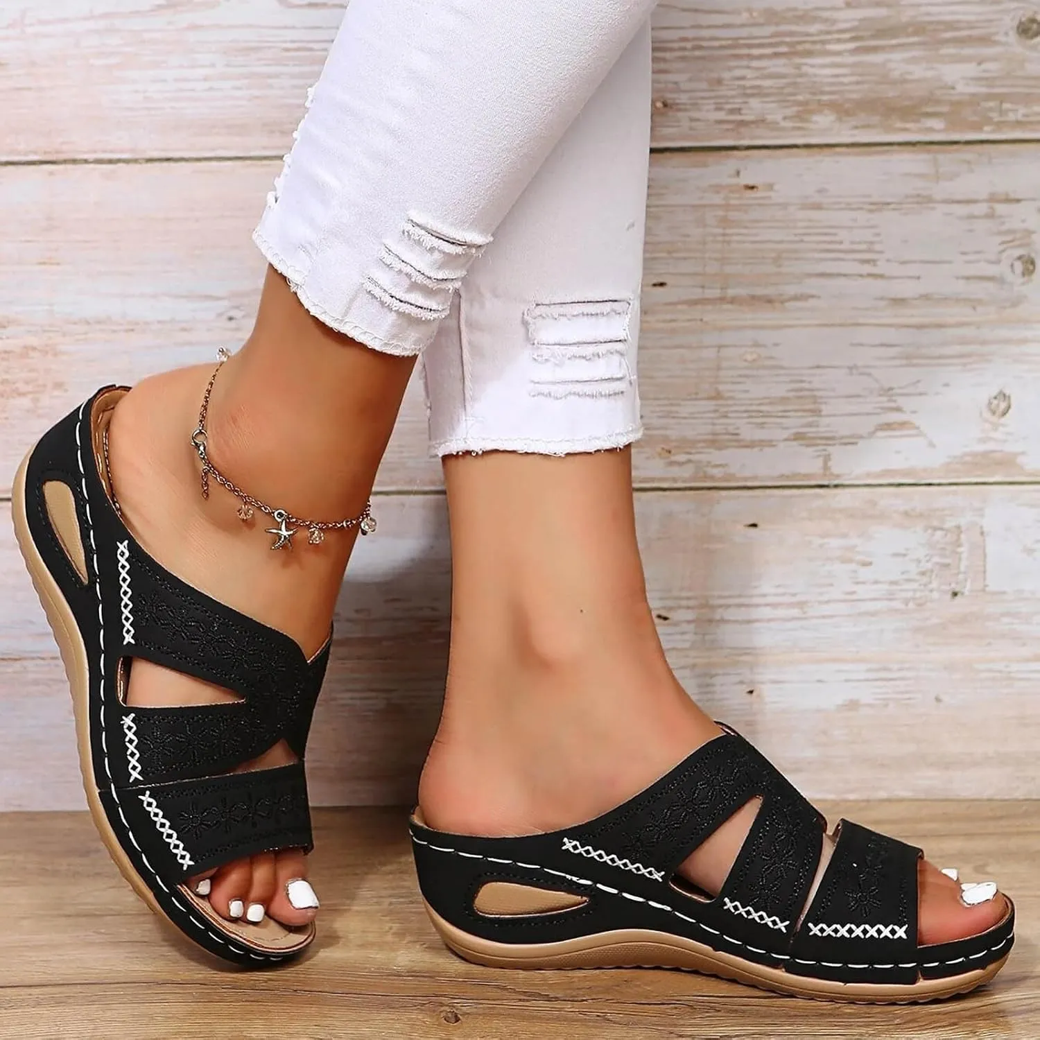 Orthopedic Sandals for Women, Women's Wide Width Flat Sandals with Arch Support, Wedge & Flip Flops, Casual Gladiator Sandals in Faux Leather & Leather, Open Toe, Spring, Summer & Fall