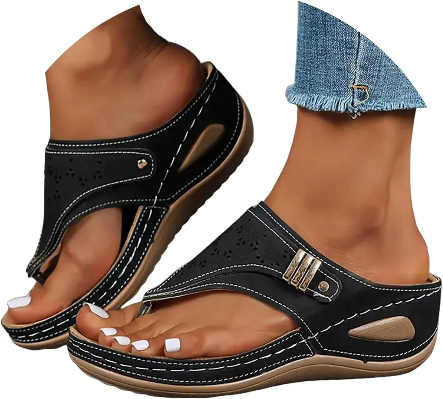 Orthopedic Sandals for Women, Women's Wide Width Flat Sandals with Arch Support, Wedge & Flip Flops, Casual Gladiator Sandals in Faux Leather & Leather, Open Toe, Spring, Summer & Fall
