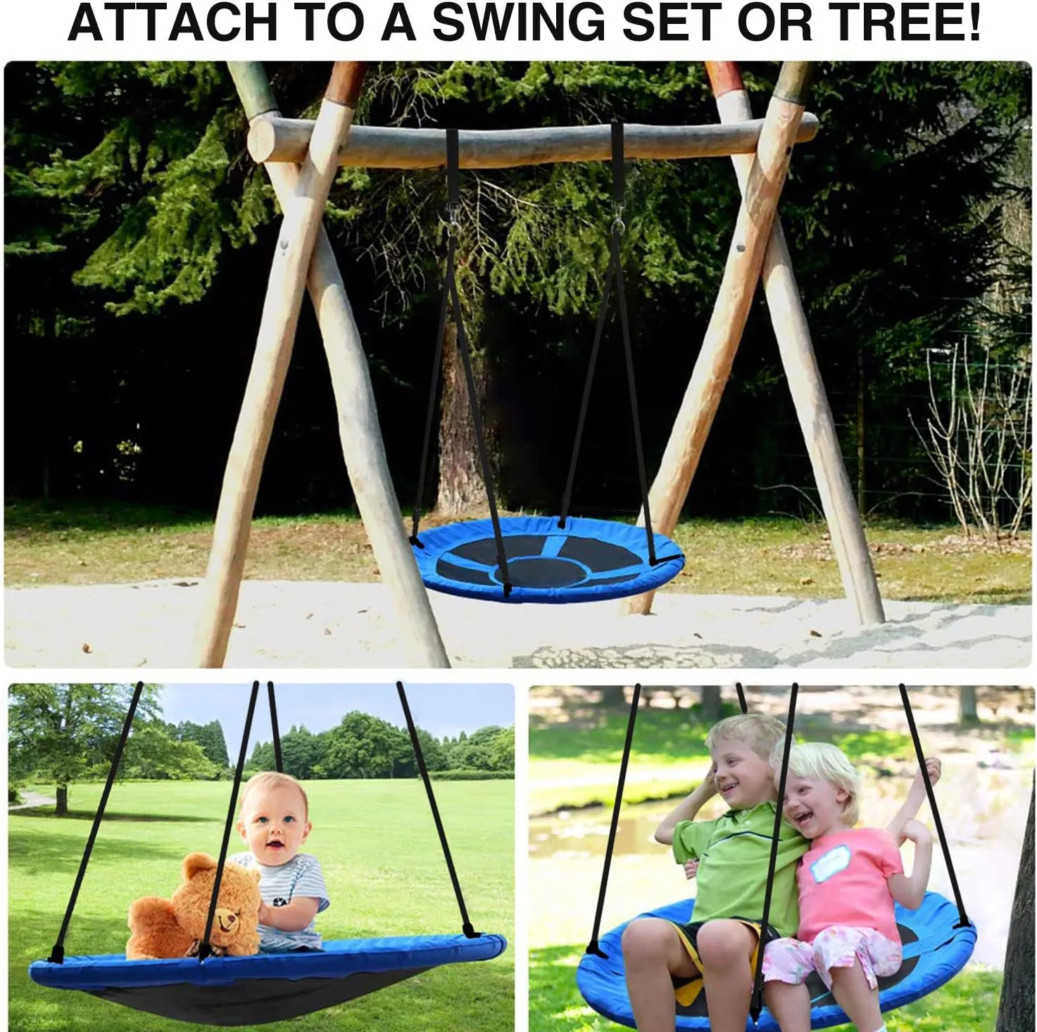 RedSwing 43" Flying Saucer Swing for Kids Outdoor, Large Round Tire Swings for Trees and Swingset, Strong Heavy Duty for Outside Playground, 500LBS Weight Capacity, Blue