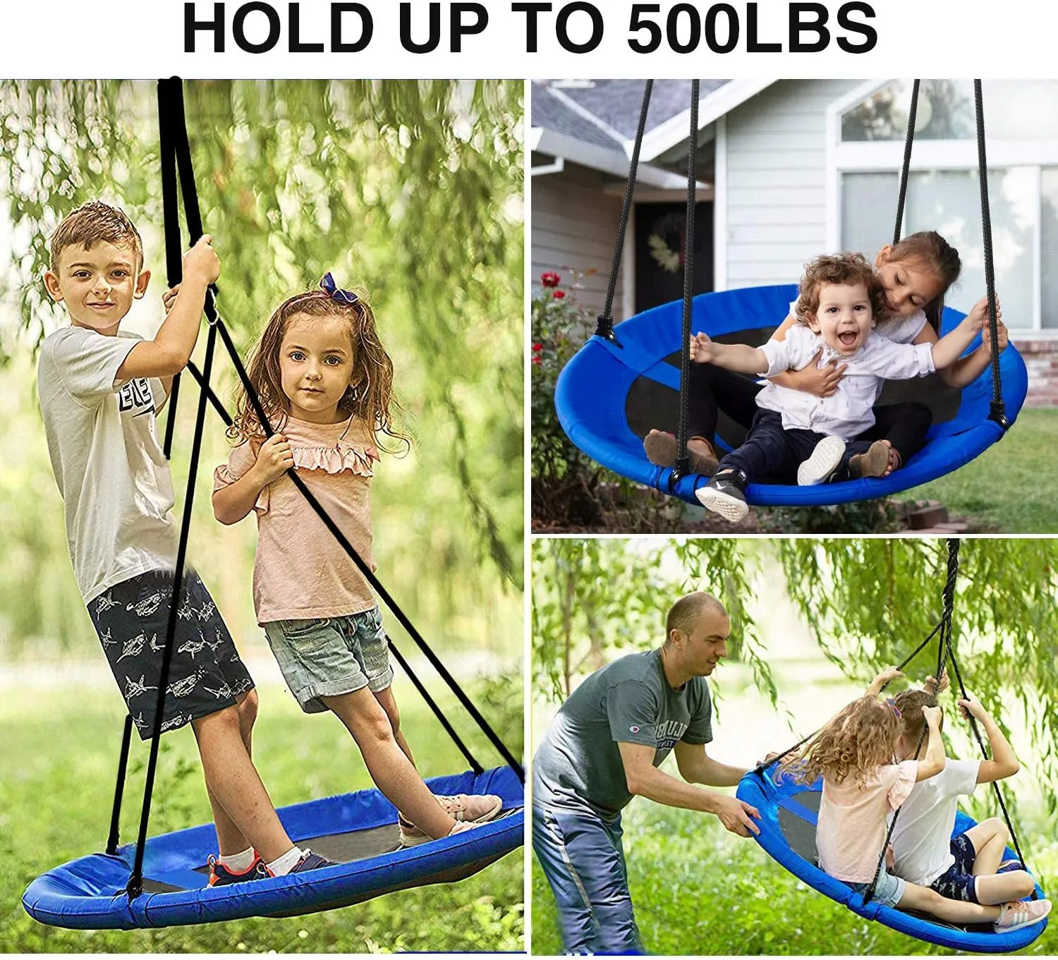 RedSwing 43" Flying Saucer Swing for Kids Outdoor, Large Round Tire Swings for Trees and Swingset, Strong Heavy Duty for Outside Playground, 500LBS Weight Capacity, Blue