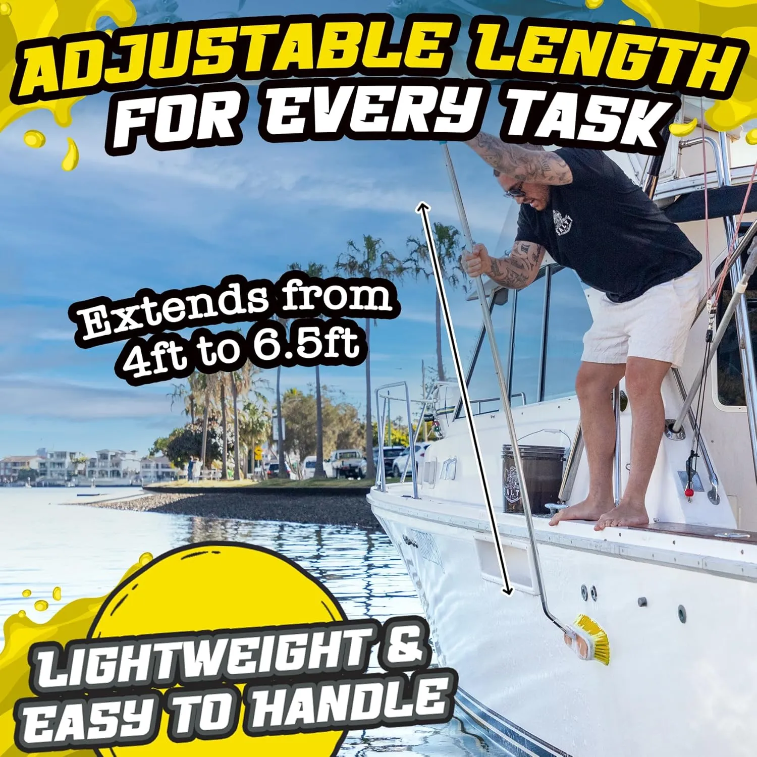Salty Captain Bristle Boat Deck Brush 8"  Cleaning for All Surfaces, Stains & Salt Build-Up  Marine Deck & Hull Cleaning Brush  Durable Marine-Grade Design