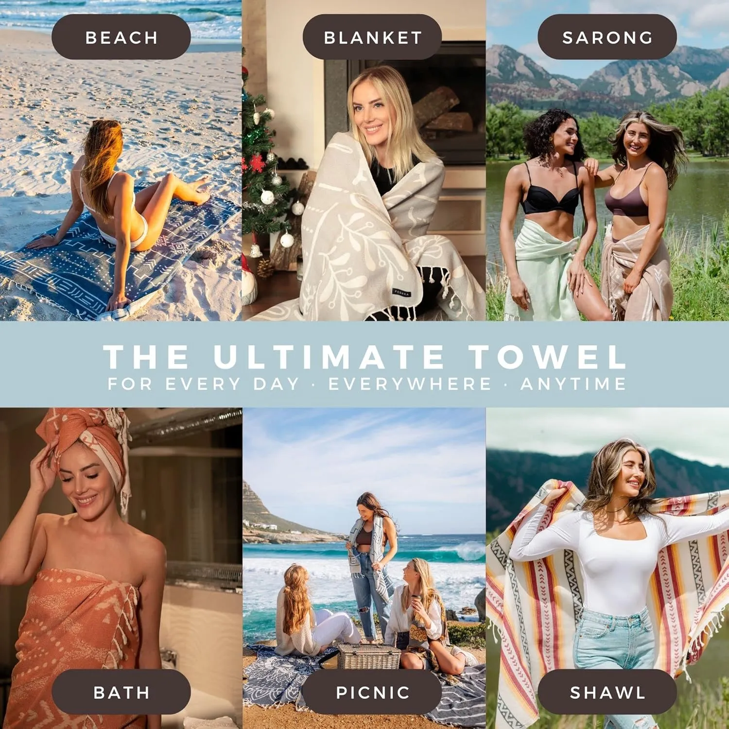 Sand Free Turkish Beach Towel (37 x 67) Quick Dry Bath Towel All ages, Oversized Beach Blanket, Lightweight for Travel - Made with 100% Organic Turkish Cotton - Mavi (Baby Blue)
