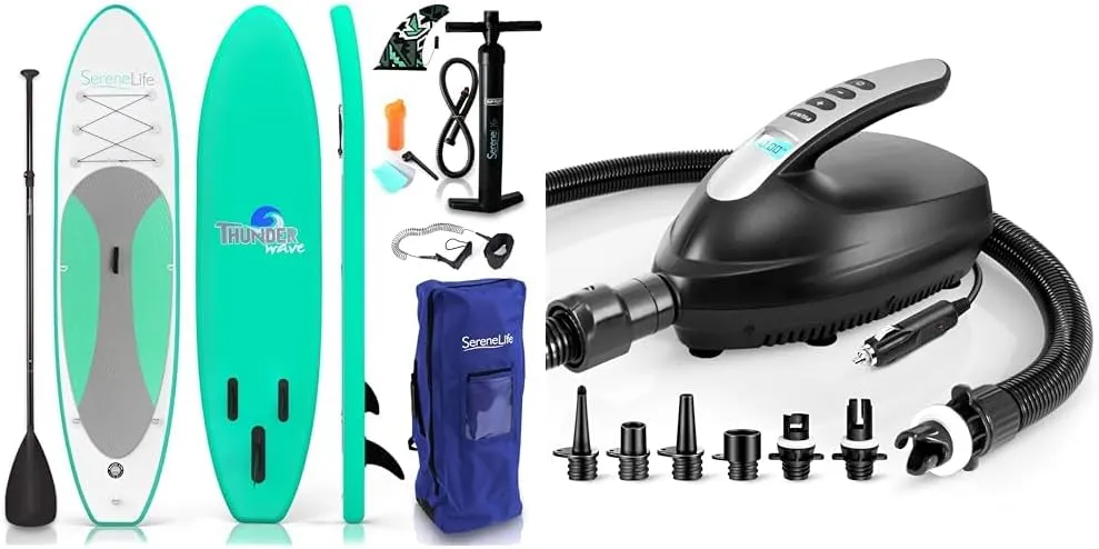 SereneLife Inflatable Stand Up Paddle Board (6 Inches Thick) with Premium SUP Accessories & Carry Bag | Wide Stance, Bottom Fin for Paddling, Surf Control, Non-Slip Deck | Youth & Adult Standing Boat