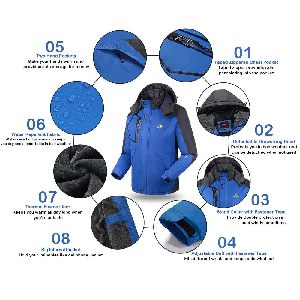Sidiou Group Men Windproof Fleece Jacket Winter Outdoor Sport Waterproof Ski Jacket Coat