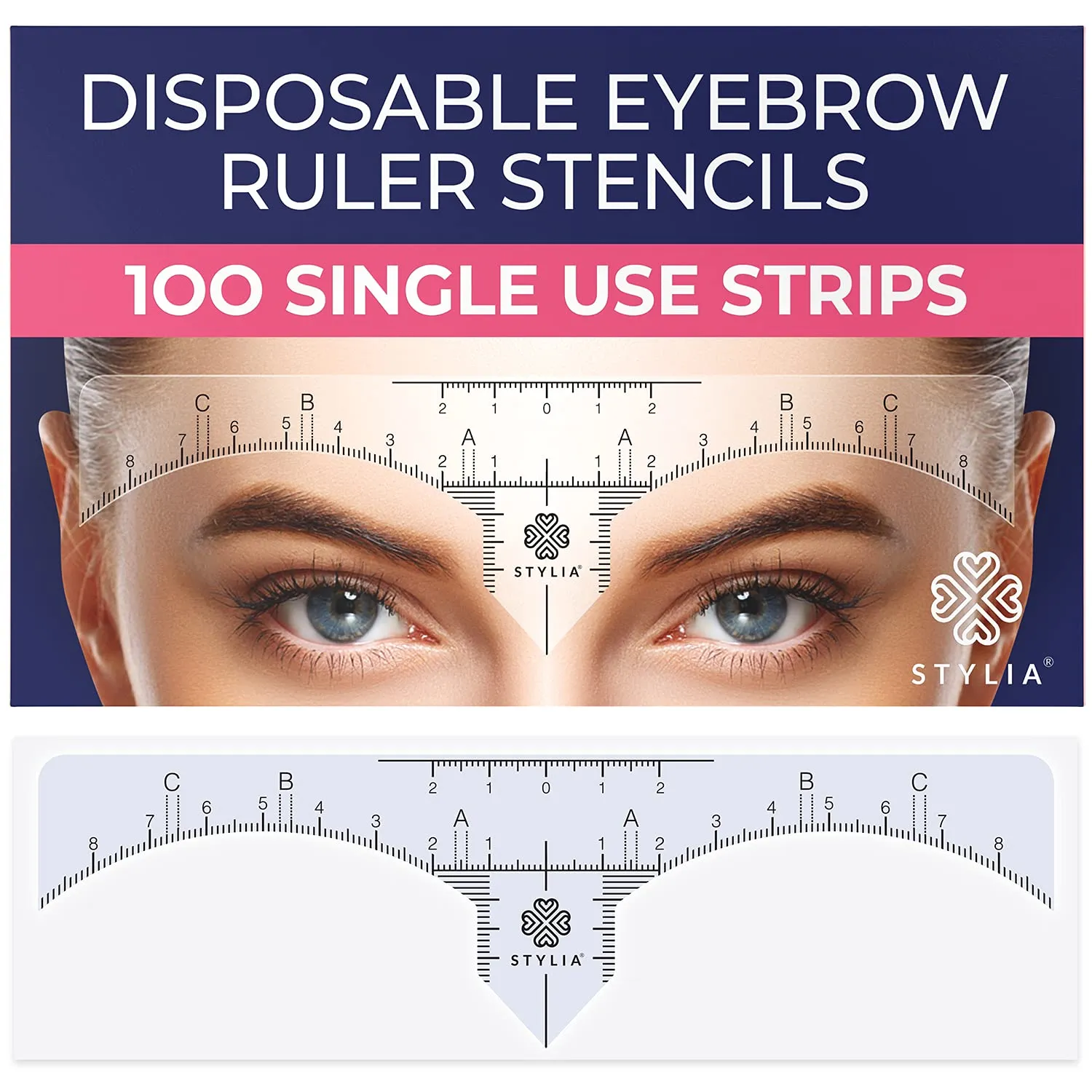 Stylia Eyebrow Stencil Kit for Women  100 Pack, Precision Brow Mapping Tool for Shaping, Best Eyebrow Stencils for Older Women & Beginners, Strong Adhesive, Universal Fit, Reusable Brow Templates