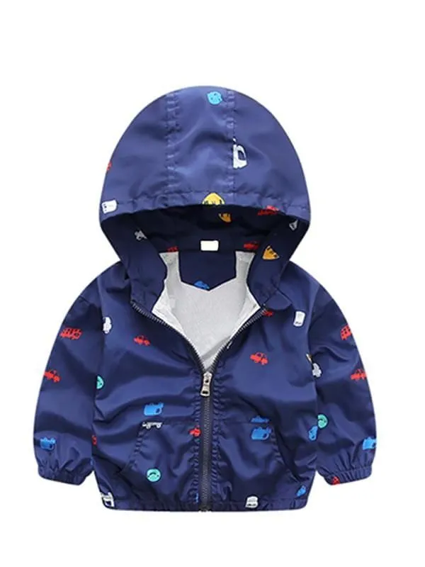 Toddlers Boys Cartoon Cars Hooded Coat
