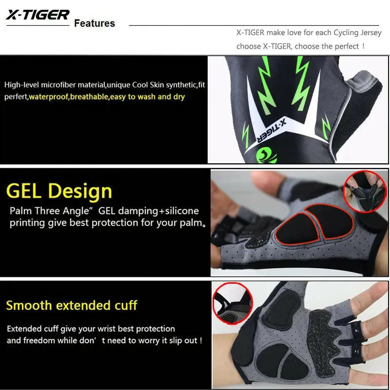 X-TIGER Cycling Gloves Anti-slip Anti-sweat Half Finger Breathable Bicycle Bike Gloves Sports Running Fitness Gym Riding Gloves