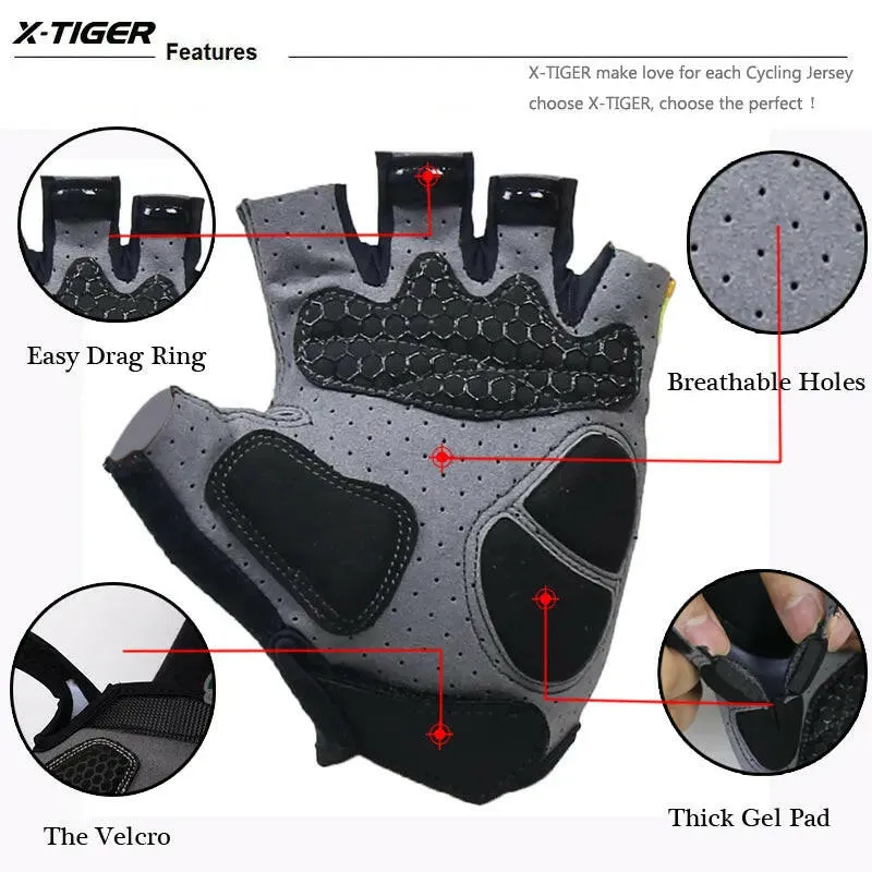 X-TIGER Cycling Gloves Anti-slip Anti-sweat Half Finger Breathable Bicycle Bike Gloves Sports Running Fitness Gym Riding Gloves