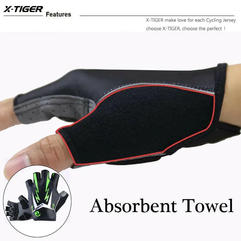 X-TIGER Cycling Gloves Anti-slip Anti-sweat Half Finger Breathable Bicycle Bike Gloves Sports Running Fitness Gym Riding Gloves