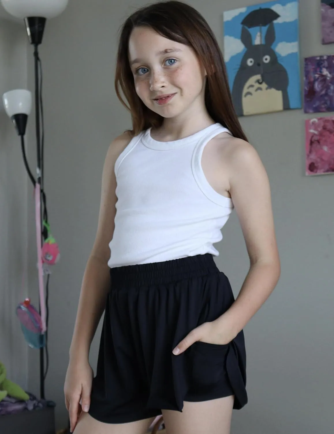 Zaclotre Girls Butterfly Shorts with Pockets 2 in 1 Flowy Running Shorts Kids Athletic Skorts for Tennis Cheer Dance