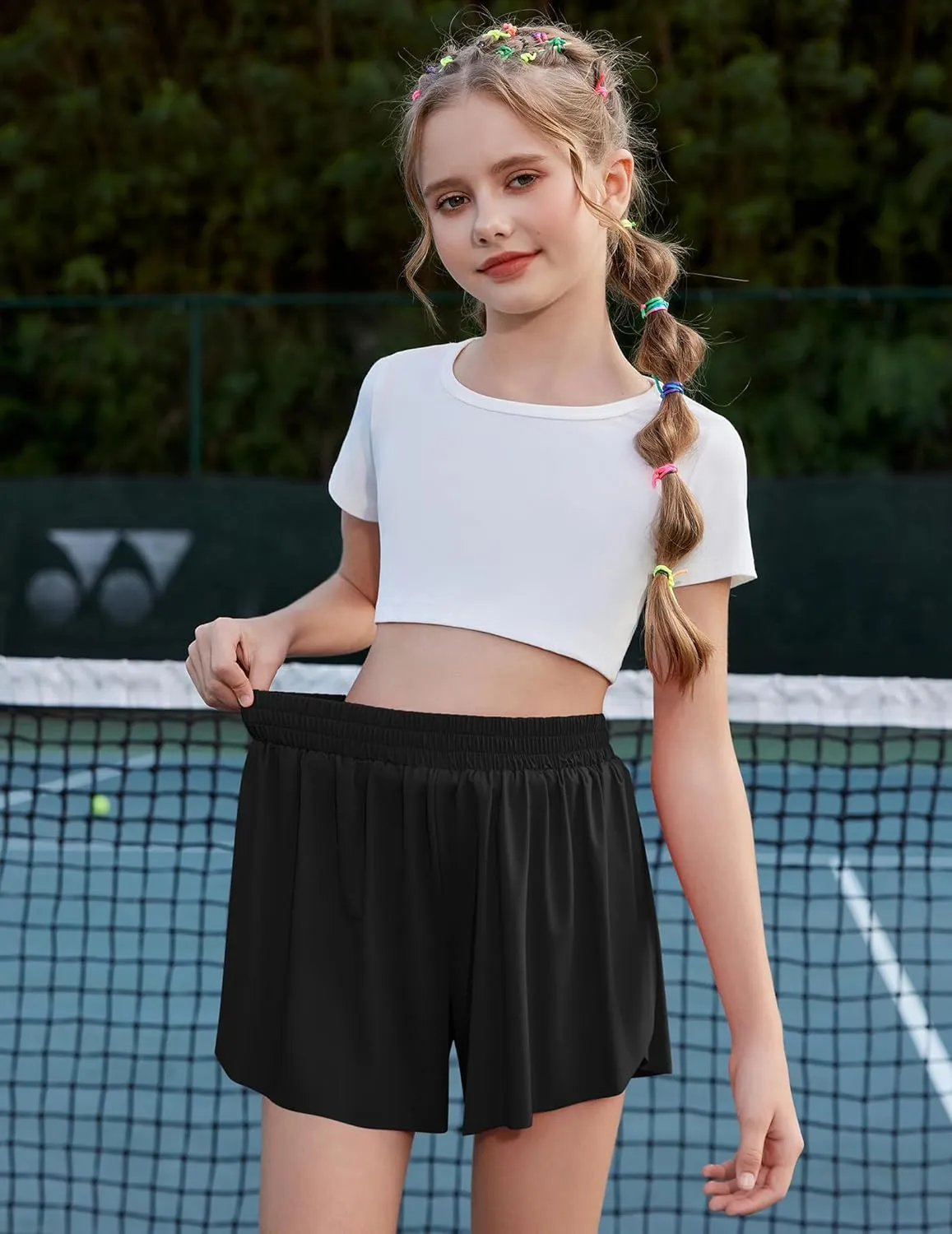 Zaclotre Girls Butterfly Shorts with Pockets 2 in 1 Flowy Running Shorts Kids Athletic Skorts for Tennis Cheer Dance