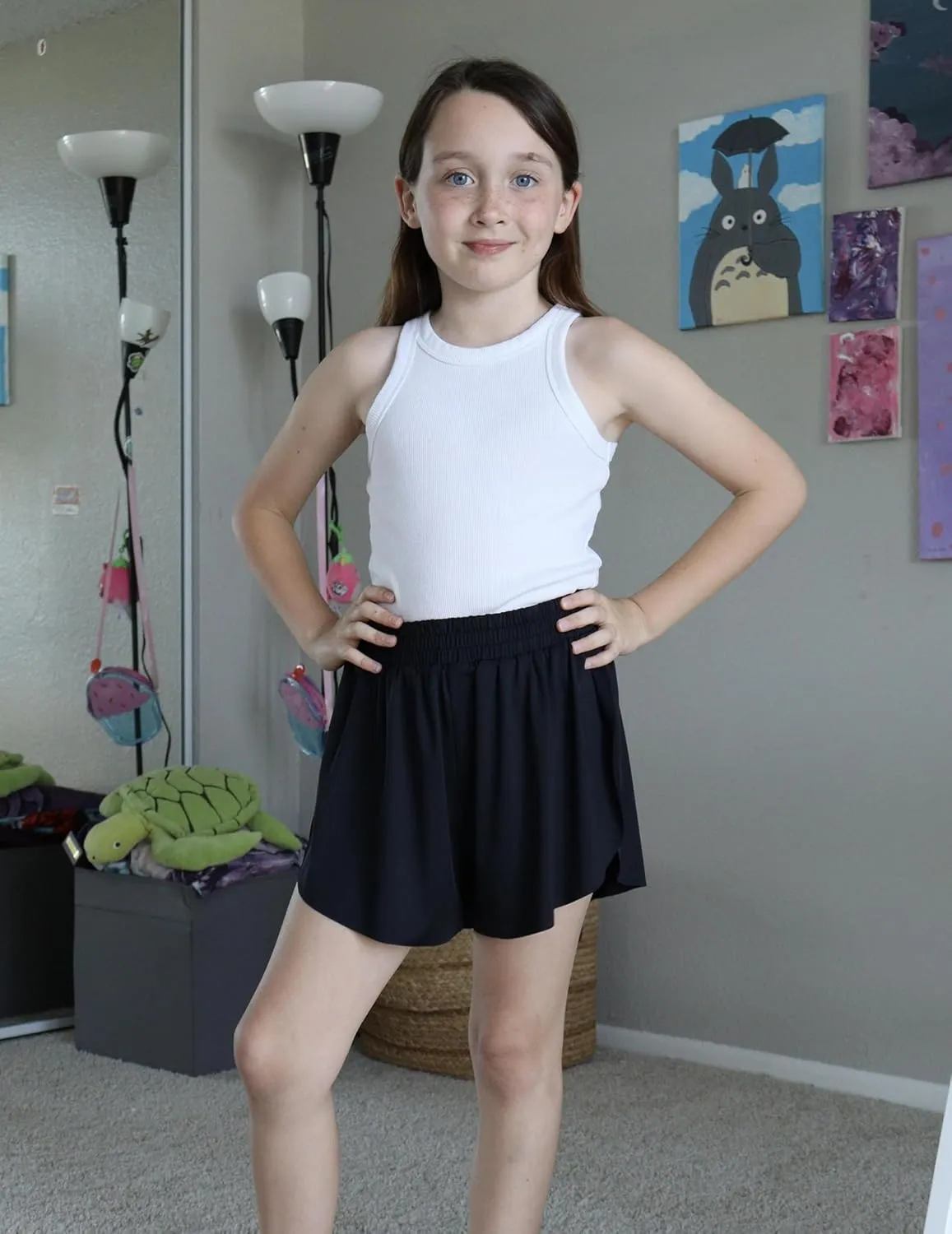 Zaclotre Girls Butterfly Shorts with Pockets 2 in 1 Flowy Running Shorts Kids Athletic Skorts for Tennis Cheer Dance